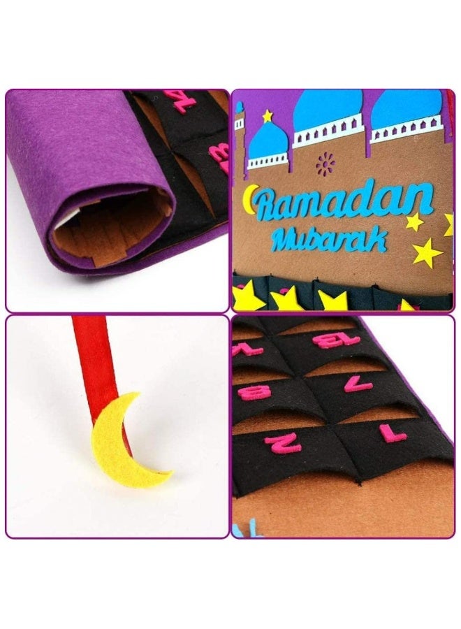 Topleo Felt Ramadan Advent Calendar, Eid Calendar Countdown Calendar Eid Mubarak Hanging Felt for Kids Eid Gifts Home Wall Hanging Ramadan Decorations Ornaments with 30 Reusable Stars - Image 4