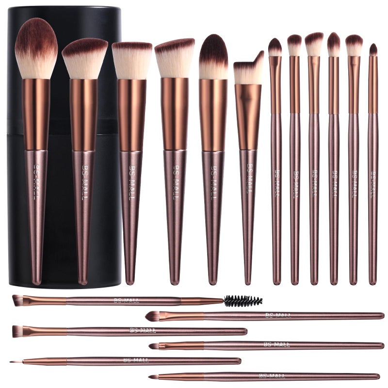 BS Mall BSMALL Makeup Brush Set 18 PCS Professional Makeup Brushes with Case Premium Synthetic Foundation Powder Concealer Blush Eyeshadow Brushes Complete Face Eye Makeup Kit for Beginners Pros - Image 2