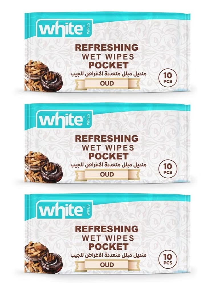 White Multipurpose (Refreshing) Pocket Oud - 10 Wipes - 3 Pcs