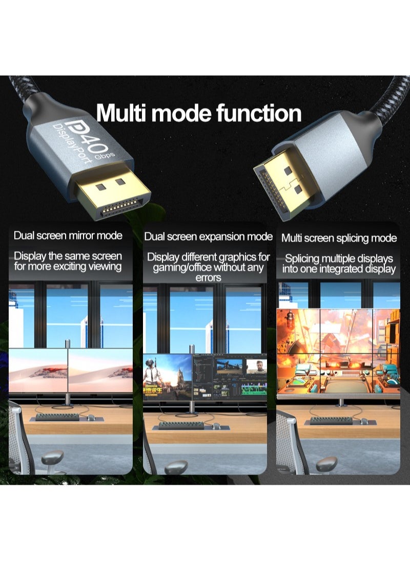 FlashHawk 16K DisplayPort Cable 2 Meter, Ultra HD DP 2.1 Cable Nylon Braided High Speed DP Cable, Support 16K@30Hz , 8K@60Hz, 4K@240Hz/120Hz HDR for Gaming Monitor HDTV - 2M Grey  - Image 5