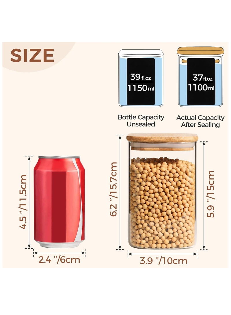 DURKU 4-Piece Set of Square Glass Storage Jars with Wooden Lids, 1100ML/37OZ Airtight Food Containers, Preservation Jars  Storage Boxes for Pasta, Flour, Grains, Spices, Tea, Coffee Beans,  Other Kitchen Staples - Perfect for Long-Term Food Preservation  Organization - Image 2