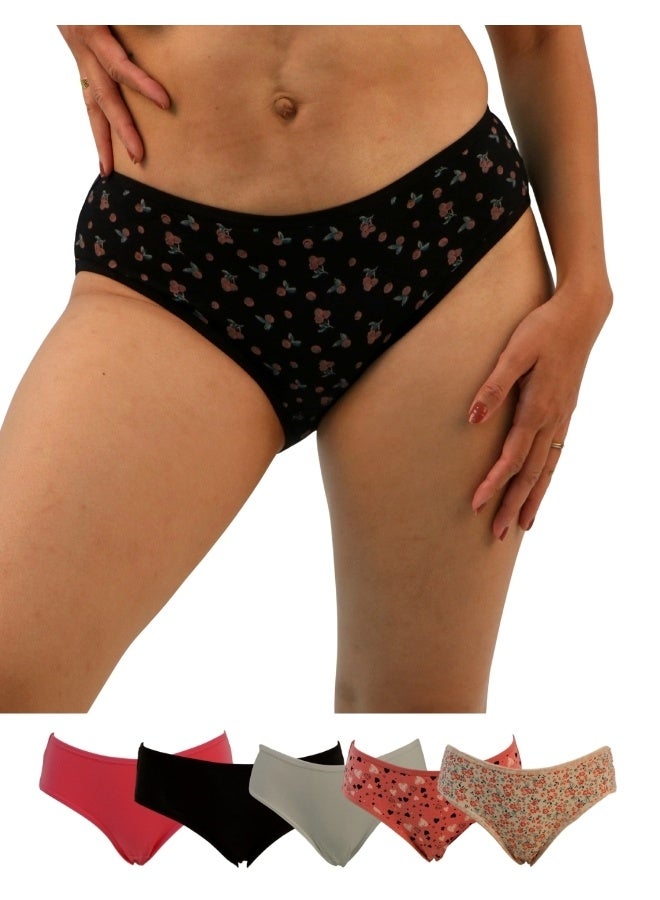 JOANNA JOANNA D103 Women's Heart & Floral Design Mid Rise 6-Pack Panties, Multicolor  - Image 1