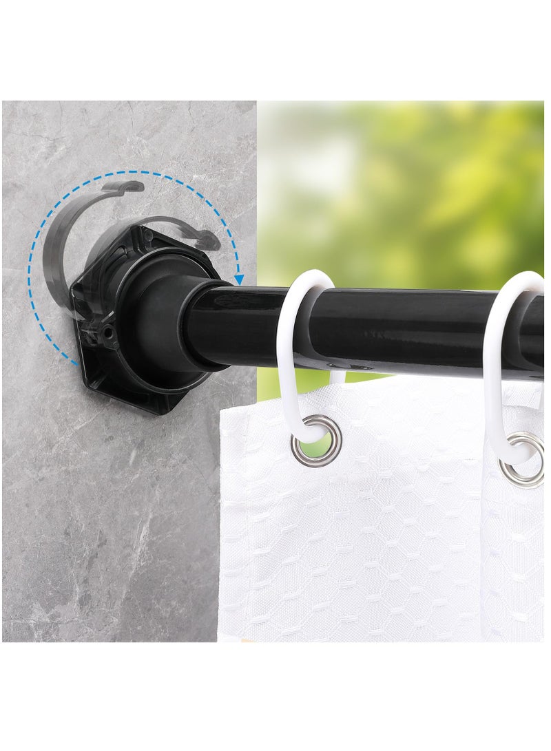 2 Pcs Shower Curtain Rod Holder With Buckle Anti Slip No Drill Shower Rod Tension Holder Shower Rod Retainer For Wall, Black, Fits Rod End Caps Of 1.5" In Diameter - Image 2