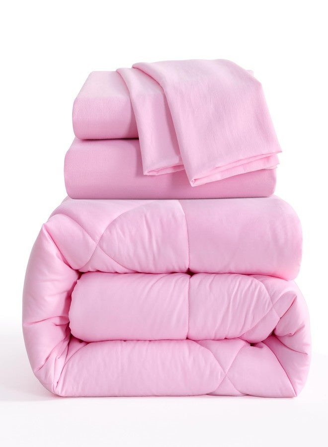 NTBAY Twin Comforter Set with Sheets, 5 Pieces Soft and Breathable Twin Bedding Set, Twin Bed in a Bag, Down Alternative Comforter Set Solid Color All Season, Kids Bedding Set, Pink - Image 2