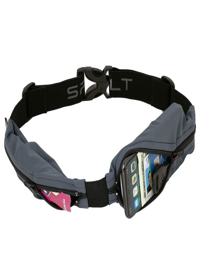 SPIbelt Dual Pocket Pro Running Belt for Adults, Expandable Pockets, Adjustable Waist, No Bounce, Anthracite with Black Zipper - Image 1