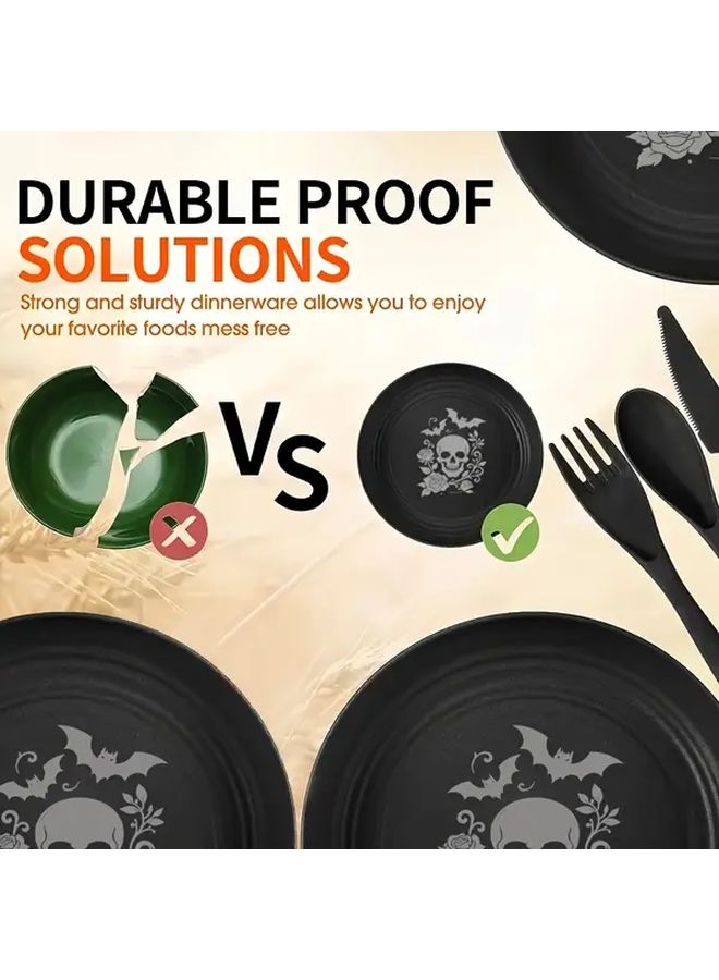 24pcs Gothic Skull Plastic Tableware Set Laser Engraved Plates Black Knives Forks Spoons - Image 2