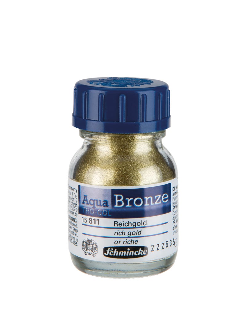 Schmincke - Aqua-Bronze, rich gold, 20 ml, 15 811 032, shiny metallic effects on gouache and watercolor paintings, paper, cardboard, painting board, canvas - Image 1