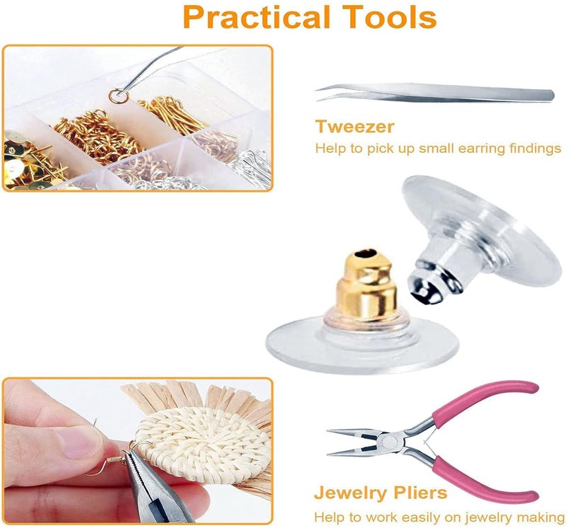 DIY Crafts DIY Crafts 500 Gram, Gold, Earring Making Kit Supplies Earring Hooks, Earring Post, Earring Backs, Jump Rings, Eye Pin Jewelry Pliers Tool for Earring Kit Earring(500 Gram, Gold)  - Image 3