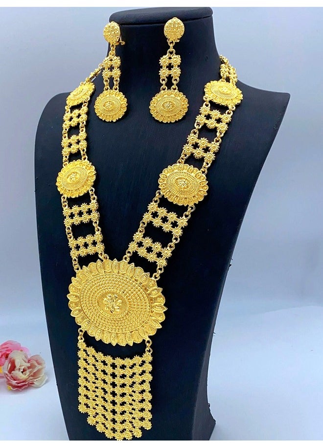 Al Aoyama Gold Color Jewelry Set For Woman Bridal Long Chain Necklace Earrings  Jewellery Set  - Image 2