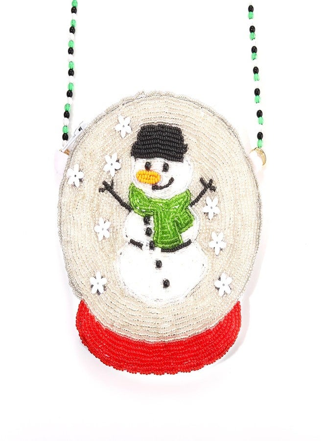 NLCAC Christmas Purse Beaded Snowman Crossbody Bag - Cute Novelty Shoulder Bag for Christmas Outfits & Gifts (White Red Snowman) - Image 2