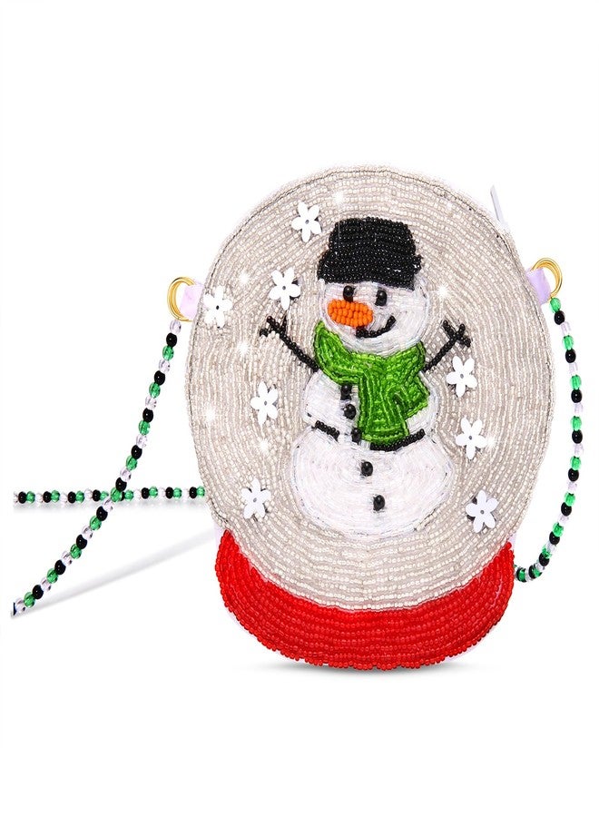 NLCAC Christmas Purse Beaded Snowman Crossbody Bag - Cute Novelty Shoulder Bag for Christmas Outfits & Gifts (White Red Snowman) - Image 1