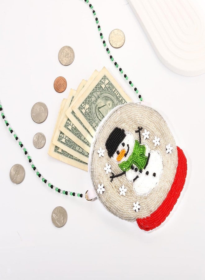 NLCAC Christmas Purse Beaded Snowman Crossbody Bag - Cute Novelty Shoulder Bag for Christmas Outfits & Gifts (White Red Snowman) - Image 3