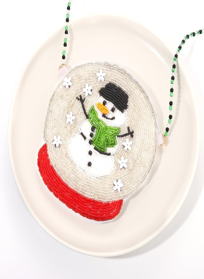 NLCAC Christmas Purse Beaded Snowman Crossbody Bag - Cute Novelty Shoulder Bag for Christmas Outfits & Gifts (White Red Snowman) - Image 4