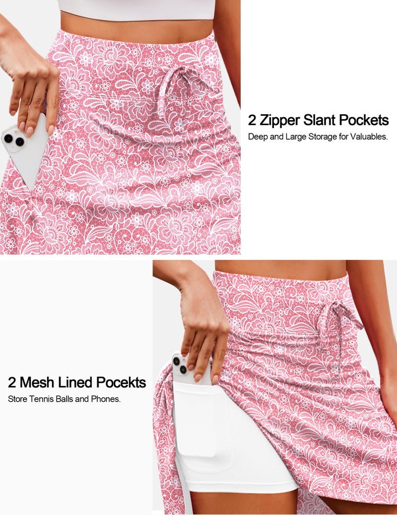 COOrun 20" Tennis Skirt Womens Skorts with Pockets Golf High Waisted Skorts Skirts Knee Length Skirt with Shorts M - Image 4