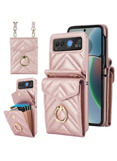 For Motorola Razr 40 V-shaped RFID Card Slot Phone Case with Ring Holder(Rose Gold)