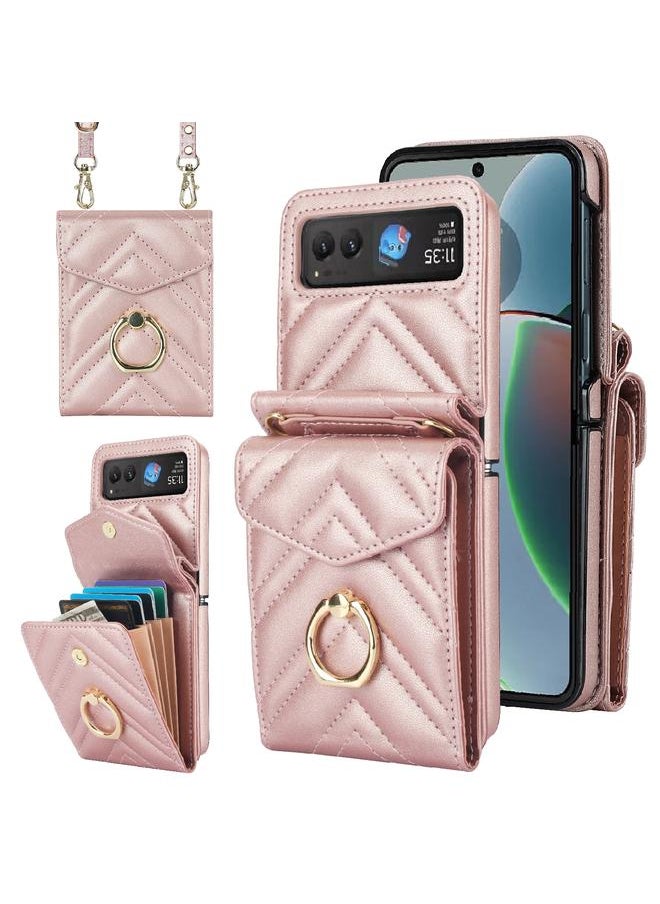 erorex - For Motorola Razr 40 V-shaped RFID Card Slot Phone Case with Ring Holder(Rose Gold) - Image 1