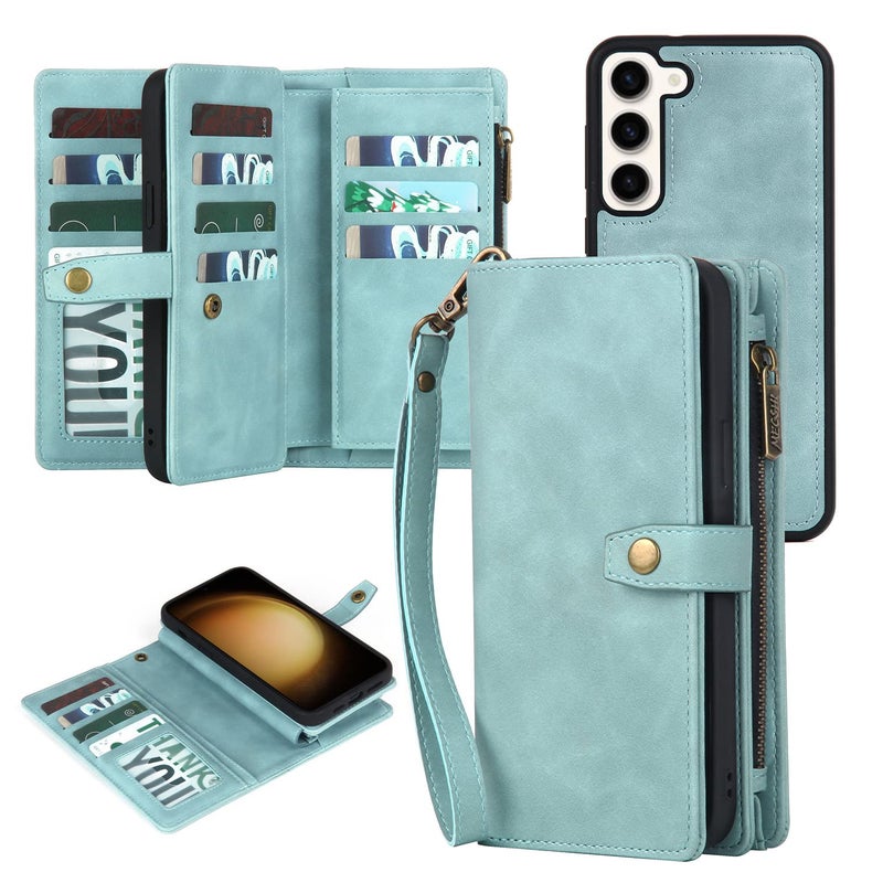TwoHead for Samsung Galaxy S23 Wallet Case with Card Holder & Detachable Magnetic Phone Case for S23 6.1 inch,PU Leather Shockproof Protective Phone Case Wallet with Wrist Strap(Dream Blue) - Image 1