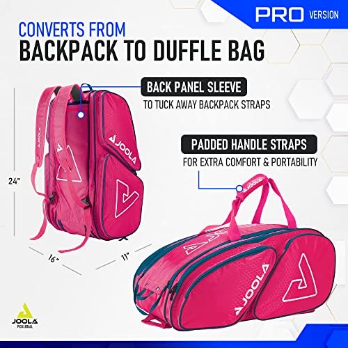 JOOLA Tour Elite Pro Pickleball Bag – Backpack & Duffle Bag for Paddles & Pickleball Accessories – Thermal Insulated Pockets Hold 4+ Paddles - Includes Fence Hook Hot Pink/Blue - Image 3