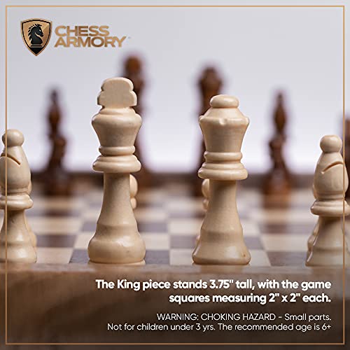 Chess Armory Wooden Chess Set – 17-Inch Large Chess Board with Felted Storage Box, Extra Queens & Handcrafted Staunton Pieces - Image 4