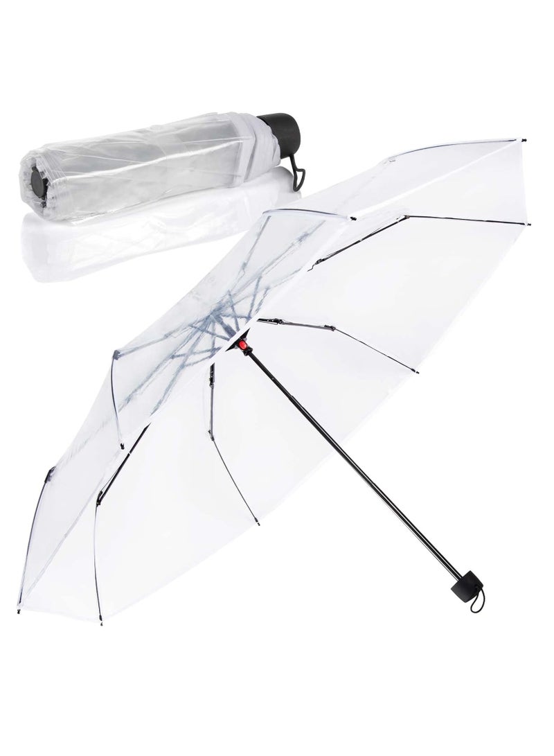 Folding Umbrellas Travel Umbrella, Transparent Umbrella Pocket Umbrella, Portable Compact Protection, Small Light Weight Waterproof - white - Image 1