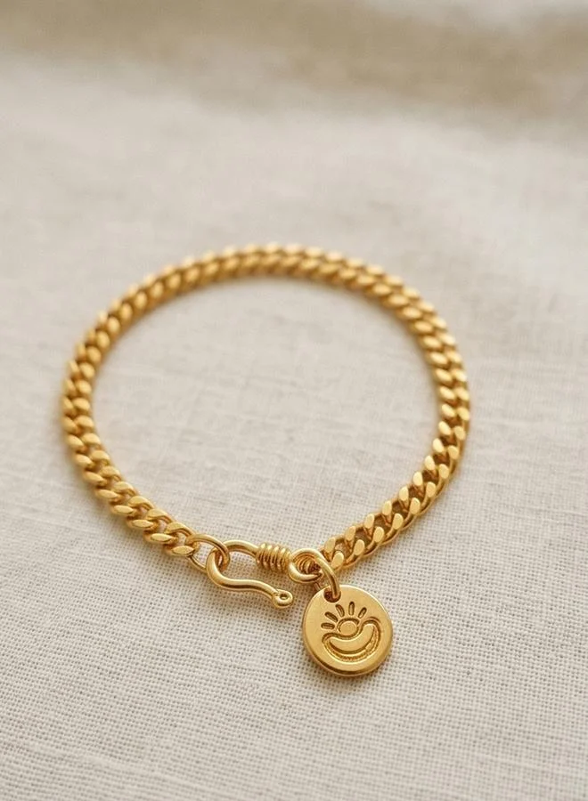 Take Two Gold Tone Link Bracelet with Round Charm