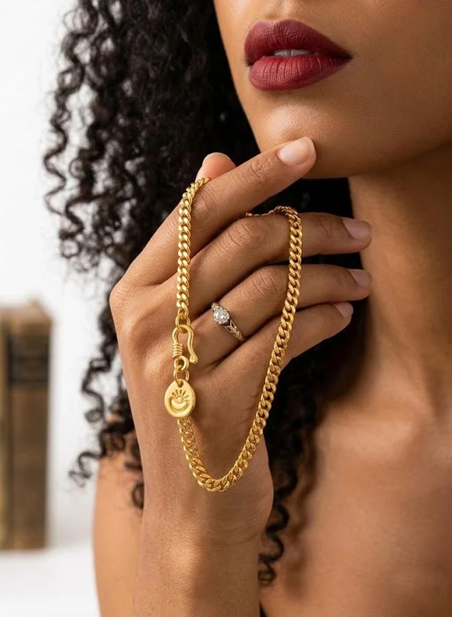 Take Two Gold Tone Link Bracelet with Round Charm