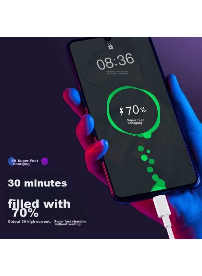 Zitai Type-c Data Cable, 6a Super Fast Charging 100w, Suitable For Huawei Honor Mate60/50/40pro/30/p70, Xiaomi, 1.5 Meters, White - Image 3