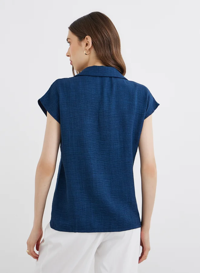 Take Two Take Two Women Dark Blue Solid Sleeveless Wrap Shirt
