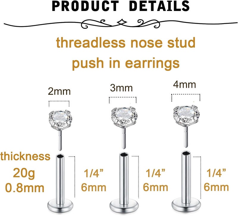 MODRSA Nose Studs 18g & 20g - L-Shaped Surgical Stainless Steel Diamond Studs for Women & Men - Corkscrew Nose Rings - Image 2