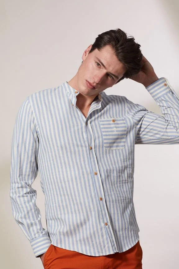 Vicomte A. Calvin Sky Blue Wide Stripes Shirt 100% Cotton