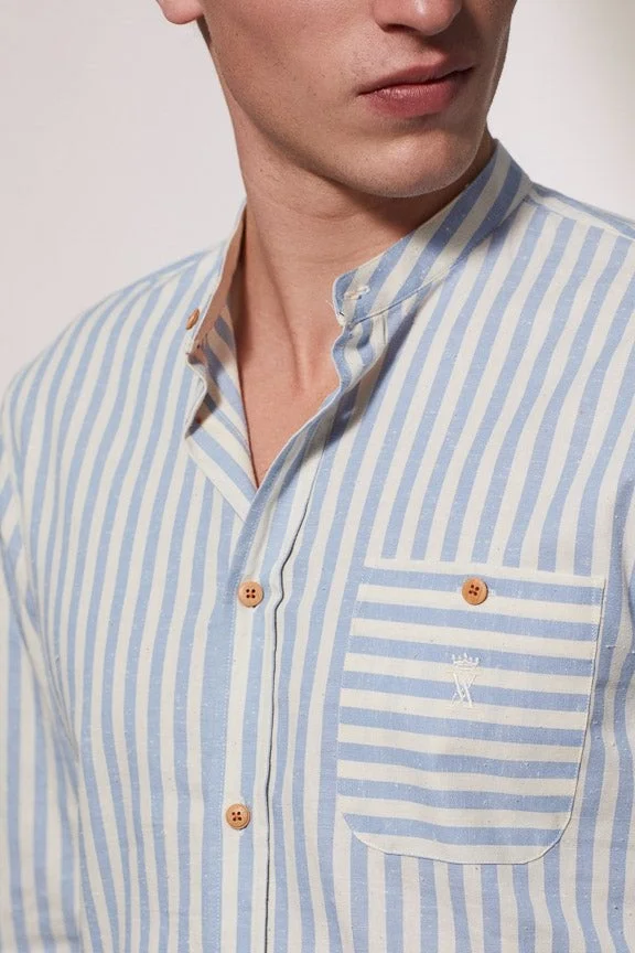 Vicomte A. Calvin Sky Blue Wide Stripes Shirt 100% Cotton