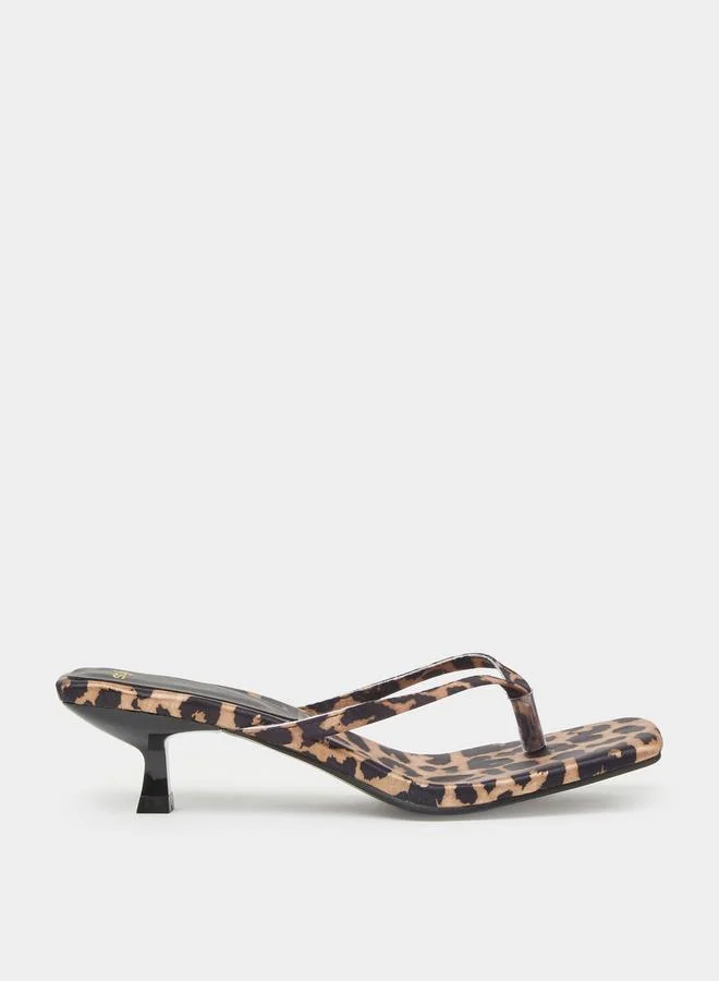 Styli Leopard Print Kitten Heel Thong Sandals