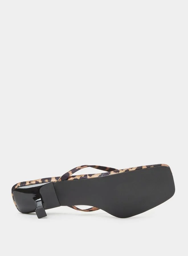 Styli  Leopard Print Kitten Heel Thong Sandals for Women | Best Price UAE