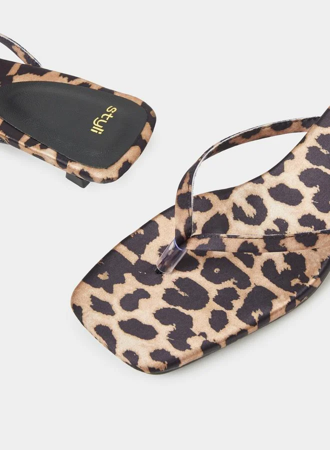Styli  Leopard Print Kitten Heel Thong Sandals for Women | Best Price UAE