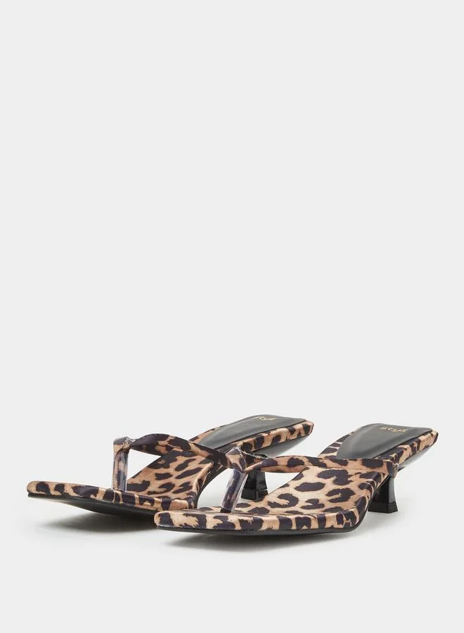 Styli Leopard Print Kitten Heel Thong Sandals
