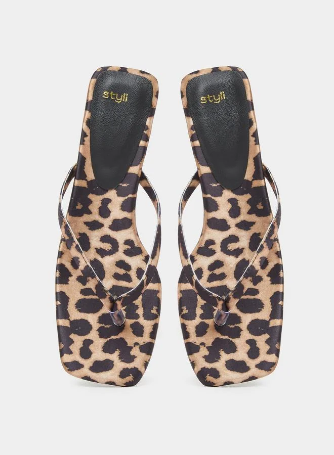 Styli  Leopard Print Kitten Heel Thong Sandals for Women | Best Price UAE