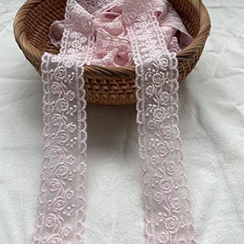 Sourcemall Lace Trim Ribbon, Delicate Pink Floral Ribbon for Wedding/Bridal Decoration, DIY Craft Sewing, Home Decoration, 5 Yards (Pink Flower) - Image 1