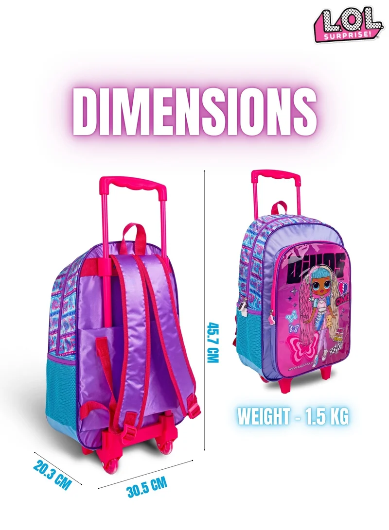 MGA LOL-OMG  18 Inch Kids 3-in-1 Trolley School Bag Set - Ergonomic Backpack, Insulated Lunch Bag & Pencil Case,Lightweight, Durable, Students 6+ - Perfect for Travel & School,For Girls