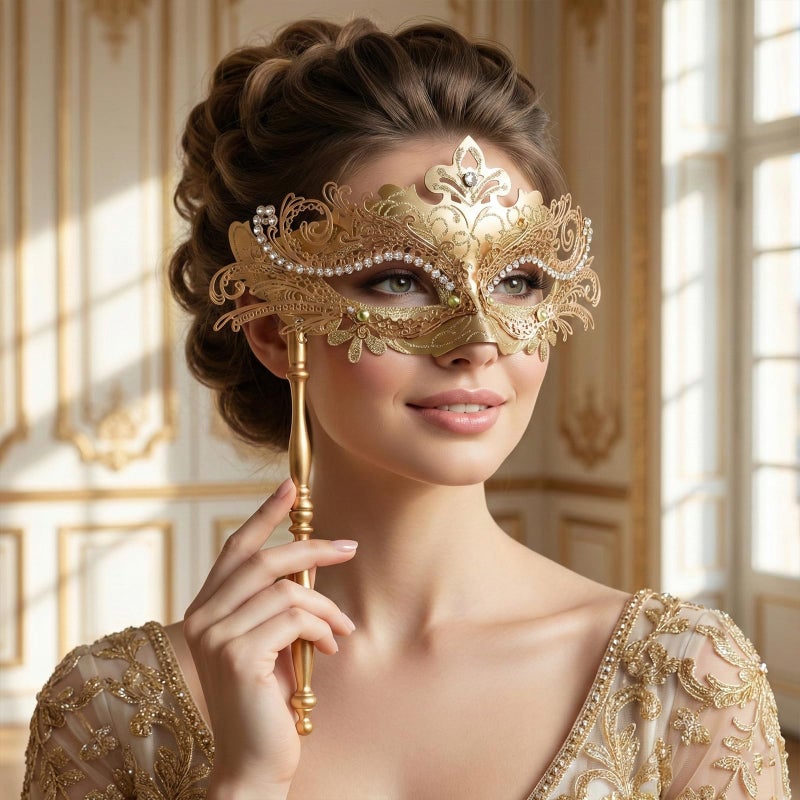 Coddsmz Masquerade Mask with Stick Venetian Mask Mardi Gras Decorations for Womens Halloween Costume Mask - Image 3