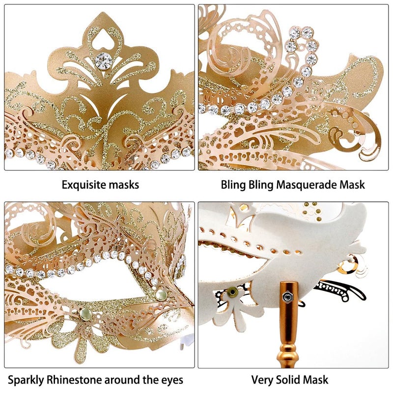 Coddsmz Masquerade Mask with Stick Venetian Mask Mardi Gras Decorations for Womens Halloween Costume Mask - Image 5