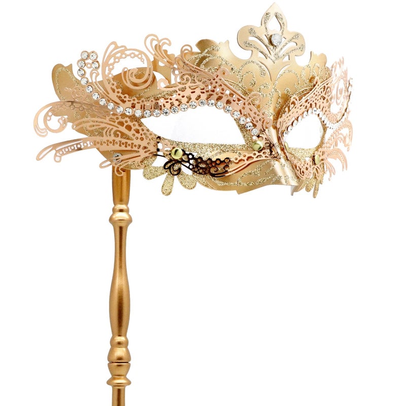 Coddsmz Masquerade Mask with Stick Venetian Mask Mardi Gras Decorations for Womens Halloween Costume Mask - Image 1