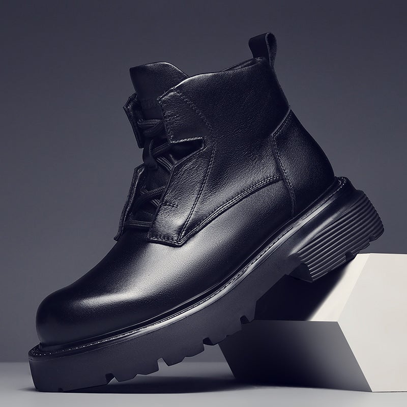 Hong Kong Style Thick Bottom Increased Side Zipper Desert Overalls Boots Youth All-Match Trendy Genuine Leather Martin Boots For Men - Image 2