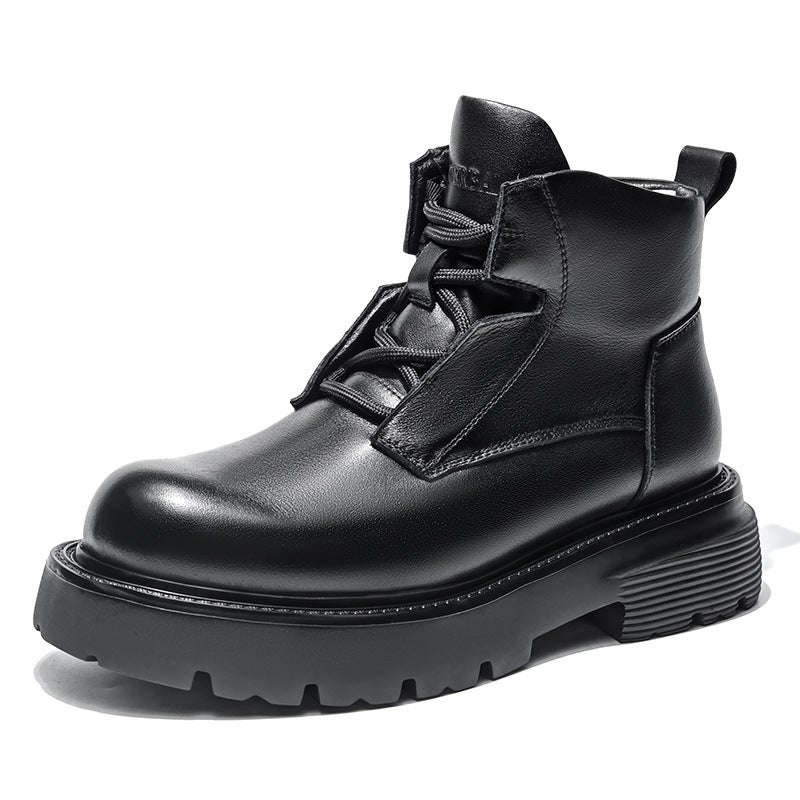 Hong Kong Style Thick Bottom Increased Side Zipper Desert Overalls Boots Youth All-Match Trendy Genuine Leather Martin Boots For Men - Image 1