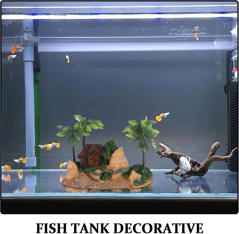 Fish Tank Coconut Tree: Resin Landscaping Palm Tree & House - Betta Fish/Shrimp Cave Ornament - Betta Hide Natural-Looking Aquarium Cave - Image 3
