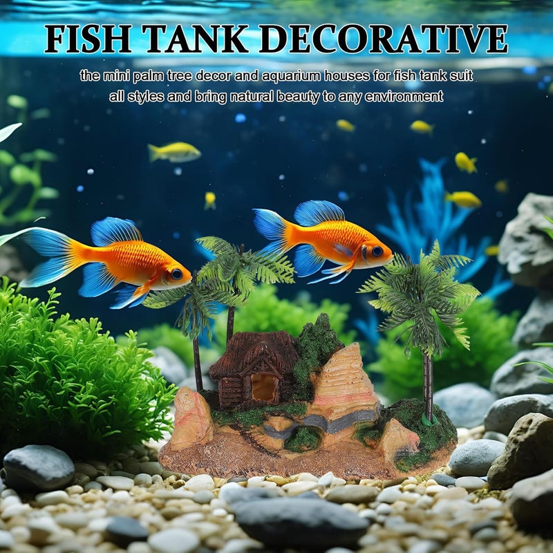 Fish Tank Coconut Tree: Resin Landscaping Palm Tree & House - Betta Fish/Shrimp Cave Ornament - Betta Hide Natural-Looking Aquarium Cave - Image 5