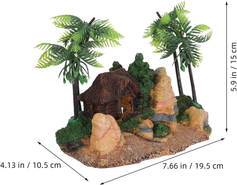 Fish Tank Coconut Tree: Resin Landscaping Palm Tree & House - Betta Fish/Shrimp Cave Ornament - Betta Hide Natural-Looking Aquarium Cave - Image 2