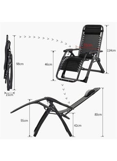 Generic Gravity Lounge Chairs Outdoor Adjustable Reclining Patio Chair Steel Mesh Folding Recliner for Pool Beach Camping Lounge Chair with Pillows and Cup Tray  - Image 2