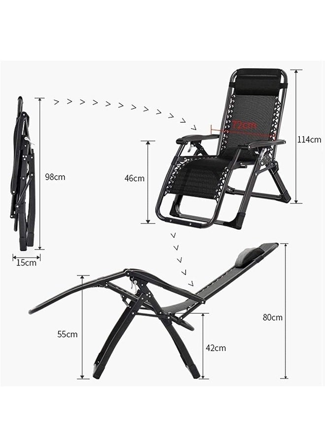 Generic - Gravity Lounge Chairs Outdoor Adjustable Reclining Patio Chair Steel Mesh Folding Recliner for Pool Beach Camping Lounge Chair with Pillows and Cup Tray - Image 1