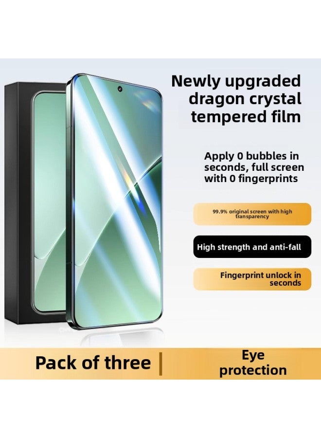 For Xiaomi 15 Tempered Film 15pro Mobile Phone Film For Xiaomi 14ultra Protective Film 14pro Anti-Peep Film-Colour:Dragon Crystal Glass [eye Protection 3 Pieces] Filters Harmful Blue Light★Fingerprint Unlocks In Seconds★Explosion-proof And Drop-proof★Send Artifacts-Size:For Xiaomi 14  - Image 1