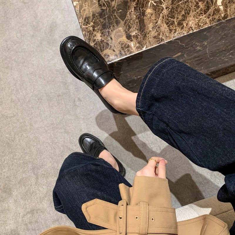 Ready Stock Shipped In Seconds! Wang Xiaodu'S Same Style Retro Genuine Leather Slip-On Thick Heel Loafers Handmade Small Leather Shoes - Image 4